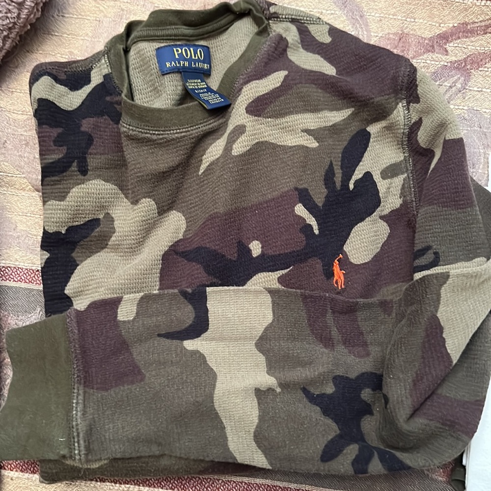Polo Ralph Lauren Sleepwear Long Sleeve Crew Camo/Dusk Orange Pony Print - Picture 2 of 2